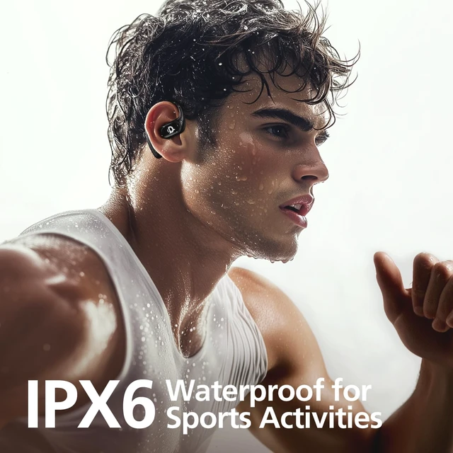 Alt view image 6 of 7 - Open Ear Headphones with 35 Hours Playtime, True Wireless Air Conduction Earbuds Featuring Ear Hooks, Bluetooth 5.3, IPX6 Waterproof Design, Comfortable and Secure Fit for Sports - Black