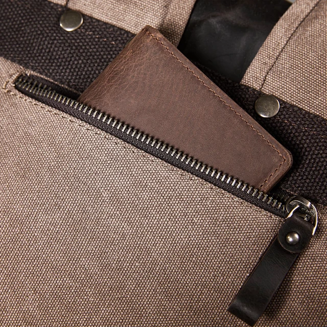 Alt view image 2 of 6 - Vintage Canvas Rucksack Backpack Vintage Canvas Backpack with Leather Trim, Fits Laptop and Essentials for Travel and Daily Carry, a Classic Gift
