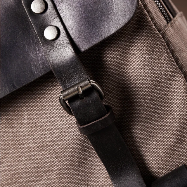 Alt view image 4 of 6 - Vintage Canvas Rucksack Backpack Vintage Canvas Backpack with Leather Trim, Fits Laptop and Essentials for Travel and Daily Carry, a Classic Gift