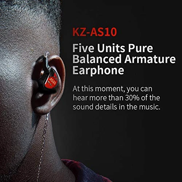 Alt view image 2 of 7 - KZ AS10 IEM Headphone, 5 Balanced Armature Driver KZ Earbuds Wired Earphone, Stereo HiFi in Ear Monitor Headphone Musician Headset Earphone with Detachable 2 Pin Cable(No Microphone, Black)