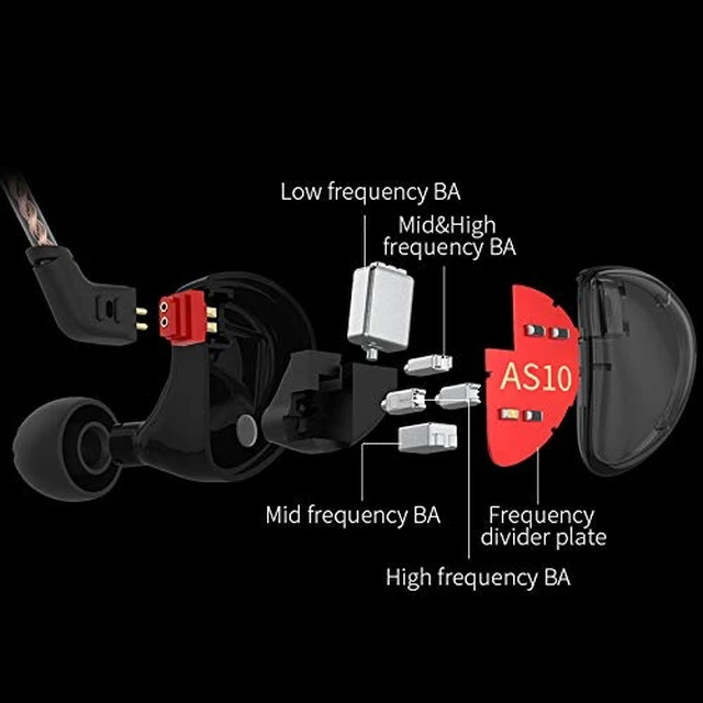 Alt view image 5 of 7 - KZ AS10 IEM Headphone, 5 Balanced Armature Driver KZ Earbuds Wired Earphone, Stereo HiFi in Ear Monitor Headphone Musician Headset Earphone with Detachable 2 Pin Cable(No Microphone, Black)