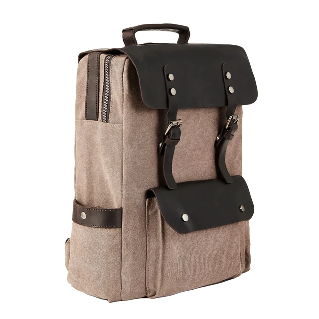 Alt view image 6 of 6 - Vintage Canvas Rucksack Backpack Vintage Canvas Backpack with Leather Trim, Fits Laptop and Essentials for Travel and Daily Carry, a Classic Gift
