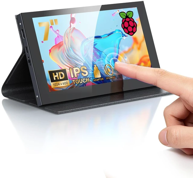 Main image of 7" Portable Monitor for Raspberry Pi, IPS Touch Screen with Case 1024x600 Display, 5-Point Touch, Built-In Speakers, HDMI Input, Works with Windows & Linux