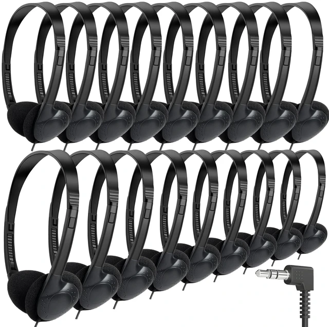 Main image of Bulk Earbuds Headphones 50 Pack for Kids School Classroom,Wholeslae Wired Adjustable On Ear Earphones Class Set for Students Children Toddler Teens Boys Girls and Adult (HTC002,Black)