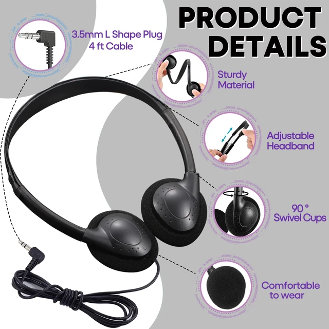 Alt view image 3 of 7 - Bulk Earbuds Headphones 50 Pack for Kids School Classroom,Wholeslae Wired Adjustable On Ear Earphones Class Set for Students Children Toddler Teens Boys Girls and Adult (HTC002,Black)
