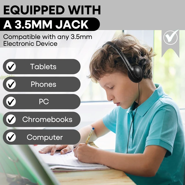 Alt view image 4 of 7 - Bulk Earbuds Headphones 50 Pack for Kids School Classroom,Wholeslae Wired Adjustable On Ear Earphones Class Set for Students Children Toddler Teens Boys Girls and Adult (HTC002,Black)