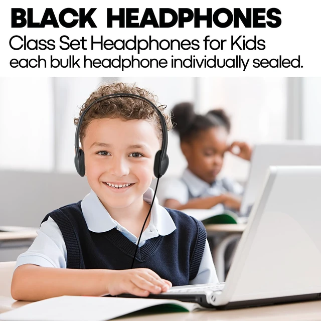 Alt view image 6 of 7 - Bulk Earbuds Headphones 50 Pack for Kids School Classroom,Wholeslae Wired Adjustable On Ear Earphones Class Set for Students Children Toddler Teens Boys Girls and Adult (HTC002,Black)