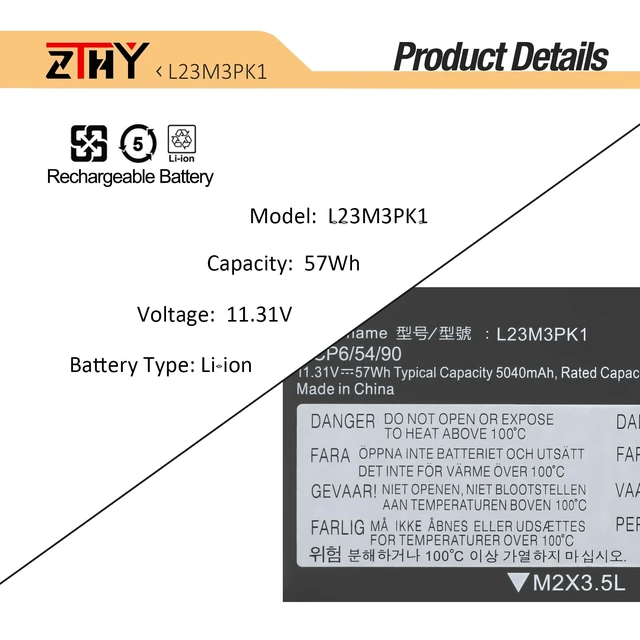Alt view image 2 of 7 - L23N3PK1 L23B3PK1 Laptop Battery for Lenovo IdeaPad Slim 5-14IMH9 5-14AHP9 IdeaPad Slim 5-14IRU9 5-14Q8X9 5-15IRU9 5-15IRH9 5-15IRH9R 5-16IMH9 5-16AHP9 5-16IRU9 Battery L23M3PK1 L23D3PK1 L23X3PK1 57Wh