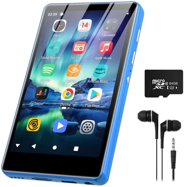 Main image of 80GB MP3 Player with Bluetooth and WiFi, 4" Full Color Touch Screen MP4 Music Player with Parental Control,Spotify,Audible,YouTube, Android Digital Audio Player for Kids,Up to 1TB,Blue
