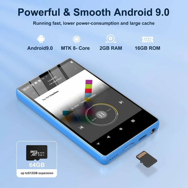 Alt view image 6 of 7 - 80GB MP3 Player with Bluetooth and WiFi, 4" Full Color Touch Screen MP4 Music Player with Parental Control,Spotify,Audible,YouTube, Android Digital Audio Player for Kids,Up to 1TB,Blue