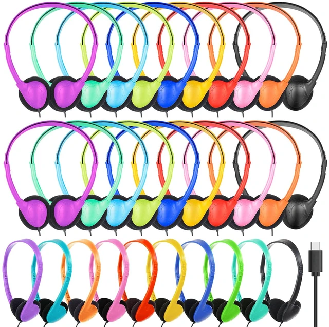 Main image of USB Type C Kids Headphone Bulk 25 Pack for School Classroom,Wired On-Ear USB C Headphones for Boys Girls Students Tablet Travel Computer Smartphones Mixed Colors
