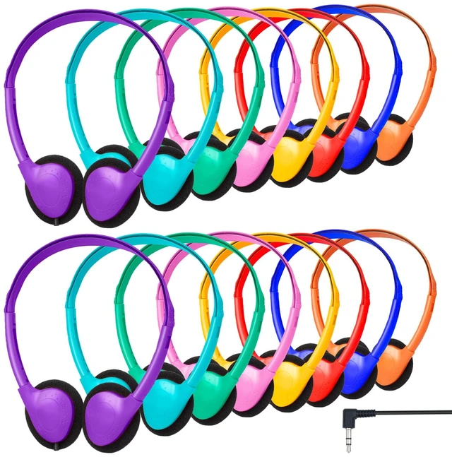 Main image of Bulk Classroom Headphones for Students Kids School 50 Pack Wholesale Headphones Class Set with 3.5mm Jack for Chromebook Laptop PC Computer Testing(Mixed Colors)