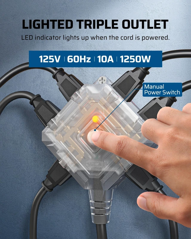 Alt view image 2 of 7 - 6 Grounded Outlets Retractable Extension Cord Reel, 75FT, Orange Integrated Backlit Switch, 14/3C SJTOW, 10A Circuit Breaker, Wall/Ceiling Mounted for Garage, Workshop, ETL Listed