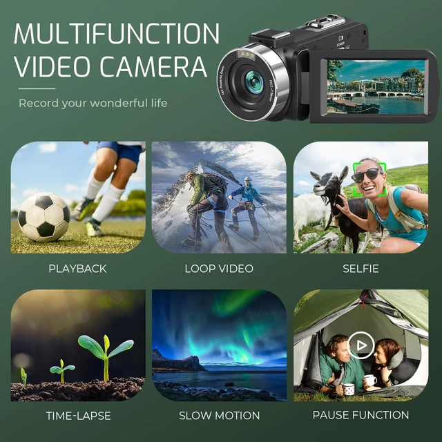 Alt view image 5 of 7 - 4K 80MP Camcorder Video Camera 18X Zoom Vlogging Camera for YouTube Webcam Autofocus, IR Night Vision, 3.0" 270° Rotatable IPS Screen; Video Recorder with 32GB SD Card, Lens Cap & 2 Batteries