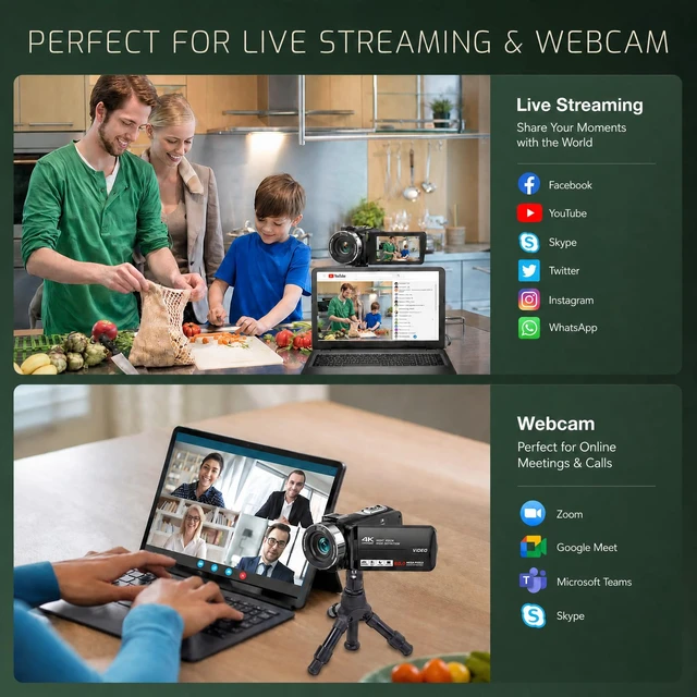 Alt view image 6 of 7 - 4K 80MP Camcorder Video Camera 18X Zoom Vlogging Camera for YouTube Webcam Autofocus, IR Night Vision, 3.0" 270° Rotatable IPS Screen; Video Recorder with 32GB SD Card, Lens Cap & 2 Batteries