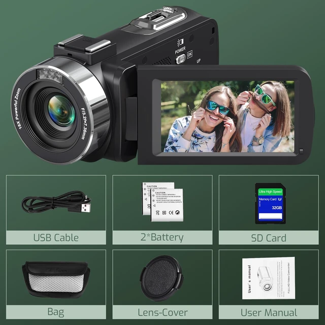 Alt view image 7 of 7 - 4K 80MP Camcorder Video Camera 18X Zoom Vlogging Camera for YouTube Webcam Autofocus, IR Night Vision, 3.0" 270° Rotatable IPS Screen; Video Recorder with 32GB SD Card, Lens Cap & 2 Batteries