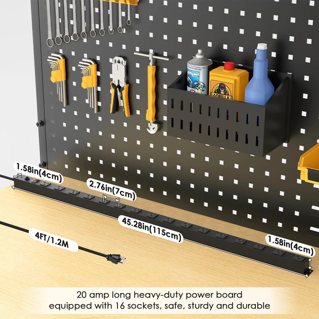 Alt view image 2 of 7 - Extra Long Heavy Duty Power Strip, 12 Gauge High Amp, 4FT, Yellow Extension Cord with Wide Spaced Multiple Outlets, Wall Mount for Office, Garage, Workshop. Under Counter Surge Protector