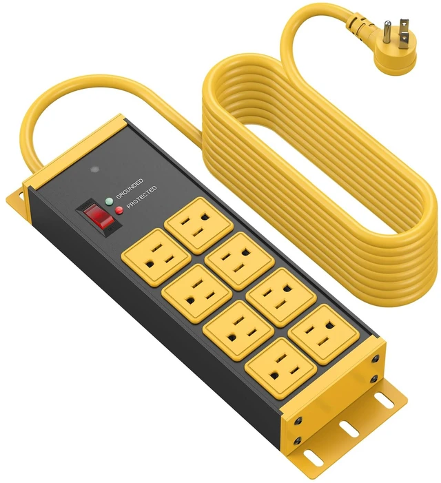 Main image of 12 Gauge Long Extension Cord with Multiple Outlets, Yellow, 50FT. Heavy Duty Wall Mount Power Strip, Wall Flat Plug Extender, Grounding, Appliance, Garage Outdoor Surge Protector