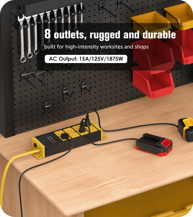 Alt view image 5 of 7 - 12 Gauge Long Extension Cord with Multiple Outlets, Yellow, 50FT. Heavy Duty Wall Mount Power Strip, Wall Flat Plug Extender, Grounding, Appliance, Garage Outdoor Surge Protector
