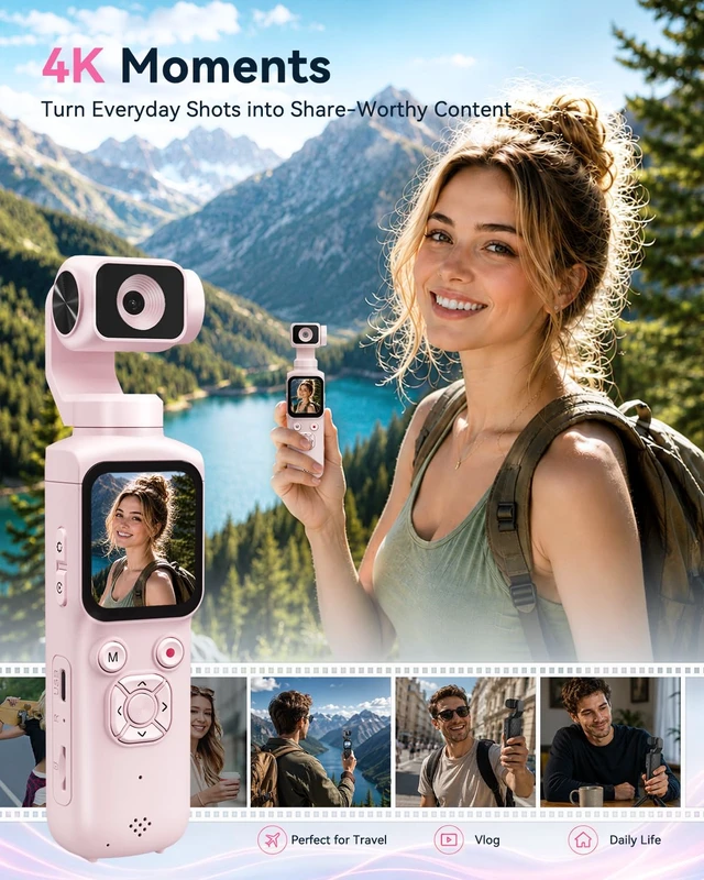 Alt view image 2 of 7 - 4K Vlogging Camera, Pocket Camera for Beginners PDAF Autofocus, 330° AI Face Tracking, EIS Anti-Shake, Lightweight, WiFi App Control, Webcam Function, Touchscreen
