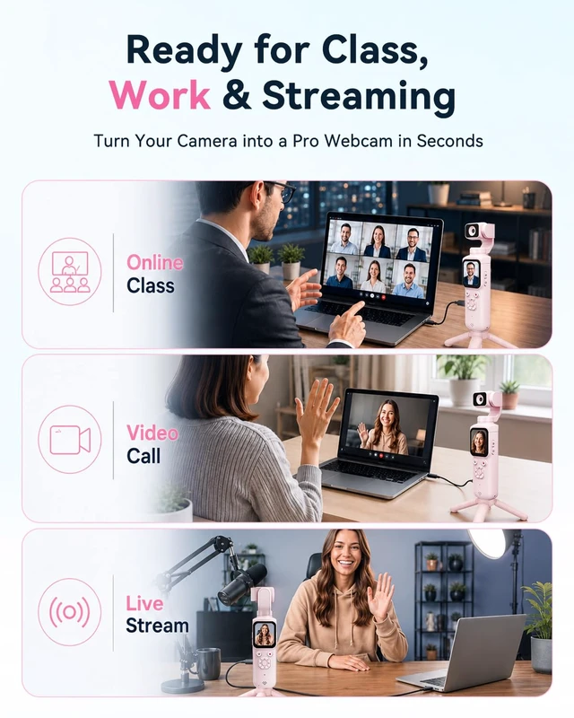Alt view image 4 of 7 - 4K Vlogging Camera, Pocket Camera for Beginners PDAF Autofocus, 330° AI Face Tracking, EIS Anti-Shake, Lightweight, WiFi App Control, Webcam Function, Touchscreen