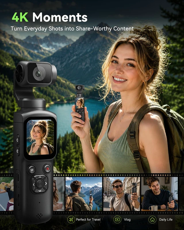 Alt view image 2 of 7 - 4K Vlogging Camera for Beginners, PDAF Autofocus, AI Face Tracking 4K Video, PDAF Autofocus, EIS Stabilization, 330° AI Face Tracking, WiFi App Control, Touch Screen, Webcam Mode