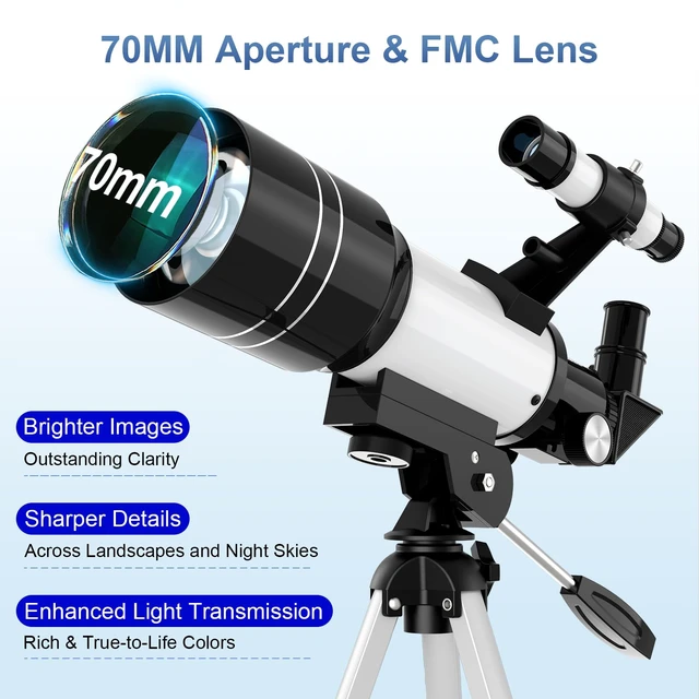 Alt view image 3 of 7 - Telescope for Kids, 70MM Aperture Telescopes for Adults (15X-150X) with FMC Optics, 300MM Astronomical Refractor Telescope for Beginners with Phone Adapter, Portable Astronomy Gifts for Moon and Star