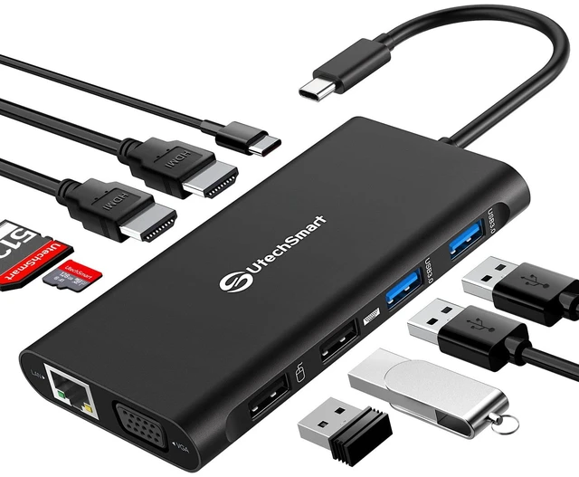 Main image of Triple Monitor USB-C Laptop Docking Station 11-in-1 Dock (Black) 2 HDMI, VGA, PD3.0, SD/TF Card Slot, 4 USB Ports - Compatible with MacBook & Windows