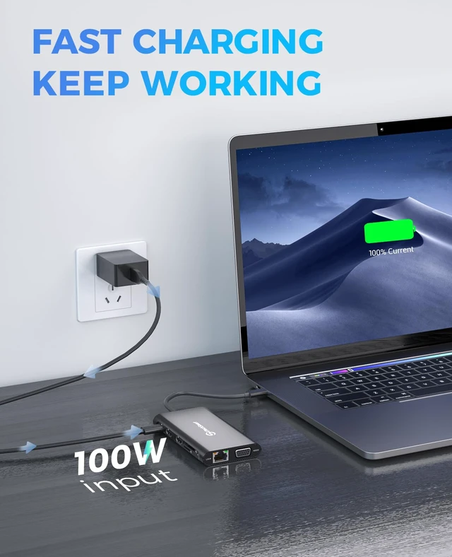 Alt view image 4 of 7 - Triple Monitor USB-C Laptop Docking Station 11-in-1 Dock (Black) 2 HDMI, VGA, PD3.0, SD/TF Card Slot, 4 USB Ports - Compatible with MacBook & Windows