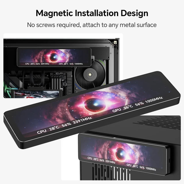 Alt view image 3 of 7 - Trofeo Vision LCD AIO Display 11.3 PC Monitor USB Type-C Screen for Real-Time Hardware Monitoring, with Preset Themes for Gaming PC Case/CPU Cooler