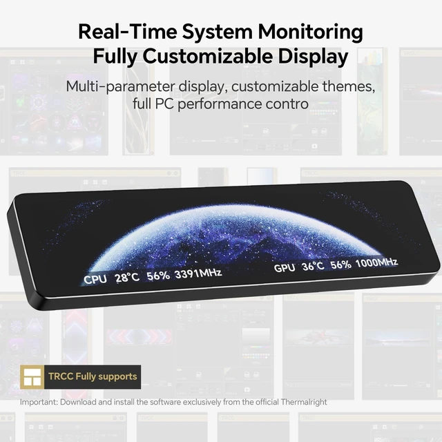Alt view image 4 of 7 - Trofeo Vision LCD AIO Display 11.3 PC Monitor USB Type-C Screen for Real-Time Hardware Monitoring, with Preset Themes for Gaming PC Case/CPU Cooler