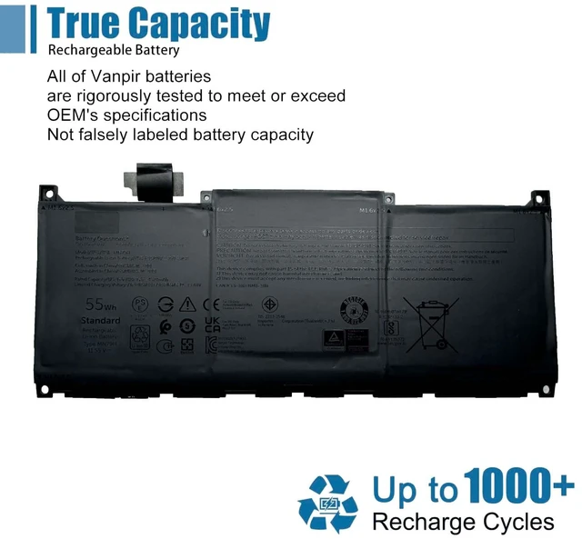 Alt view image 5 of 6 - MN79H Laptop Battery Replacement for Dell XPS 9320 XPS 13 Plus 9320 XPS 13 9340 9345 Series 0NXRKW XPS9320-7523BLK-PUS XPS9320-7585SLV-PUS J7H5M 0J7H5M NXRKW 11.55V 55Wh 4524mAh
