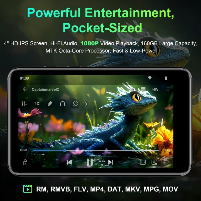 Alt view image 7 of 7 - D08 MP3 Player with Bluetooth and WiFi, 32GB MP3 & MP4 Players with 4" Touchscreen HD Speaker,Android 13 Music Players w/Spotify Kids,Pandora, Audible, Music, Play Store, FM Radio Black