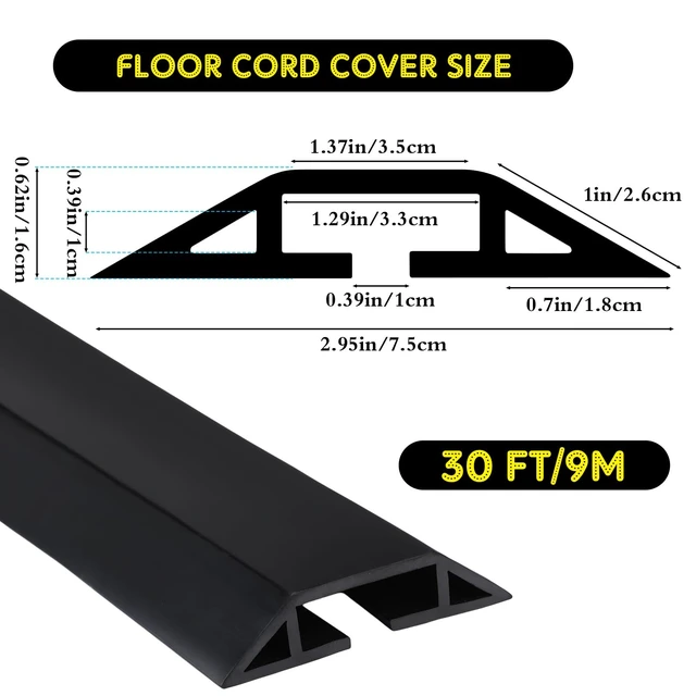 Alt view image 2 of 6 - 30 FT Floor Cable Cover Heavy Duty Cord Cover Protector Power Cable Protector Soft Extension, Organize and Protect Wire on Floor for Home Office or Outdoor Settings (Black)