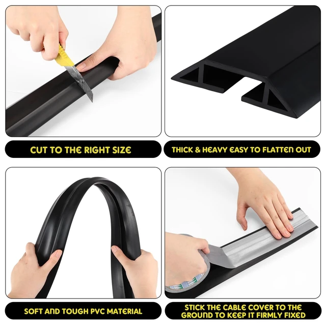 Alt view image 3 of 6 - 30 FT Floor Cable Cover Heavy Duty Cord Cover Protector Power Cable Protector Soft Extension, Organize and Protect Wire on Floor for Home Office or Outdoor Settings (Black)