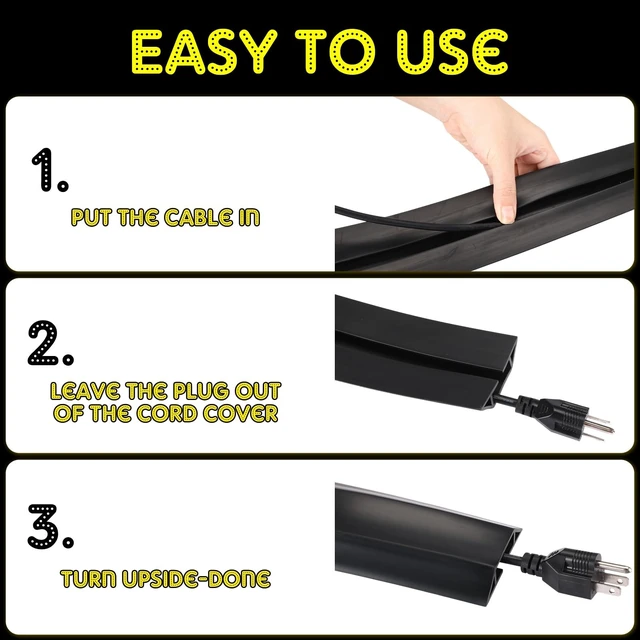 Alt view image 5 of 6 - 30 FT Floor Cable Cover Heavy Duty Cord Cover Protector Power Cable Protector Soft Extension, Organize and Protect Wire on Floor for Home Office or Outdoor Settings (Black)