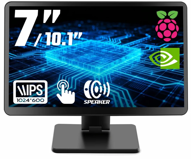 Main image of 7-inch Mini Monitor with Touchscreen for Raspberry Pi, Computer, SBC Portable Small Computer Monitor, 5-Points Capacitive Touch 1024 x 600 IPS LCD HDMI Display for Mac mini,Home Assistant