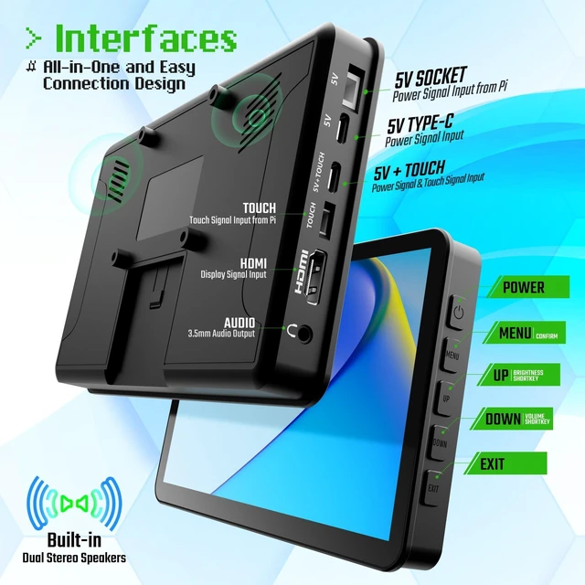 Alt view image 2 of 7 - 7-inch Mini Monitor with Touchscreen for Raspberry Pi, Computer, SBC Portable Small Computer Monitor, 5-Points Capacitive Touch 1024 x 600 IPS LCD HDMI Display for Mac mini,Home Assistant