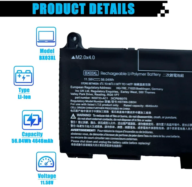 Alt view image 2 of 7 - BX03XL Laptop Battery Replacement for HP EliteBook 830 G11 Series TPN-IB0Y N59733-171 HSTNN-OB3H N59733-AC1 N59787-005 BX03056XL HSTNN-AB1D N59733-B71 996QA249H