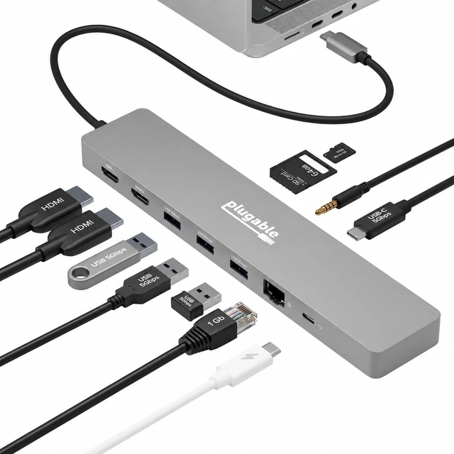 Main image of 11-in-1 USB-C Hub, 100W USB-C Pass-Through Laptop Docking Station Dual Monitor, 4K 60Hz HDMI, Compatible with Thunderbolt, Windows, Chromebook, Mac (Mirrored)