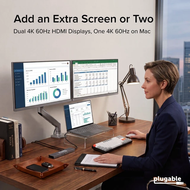 Alt view image 3 of 7 - 11-in-1 USB-C Hub, 100W USB-C Pass-Through Laptop Docking Station Dual Monitor, 4K 60Hz HDMI, Compatible with Thunderbolt, Windows, Chromebook, Mac (Mirrored)