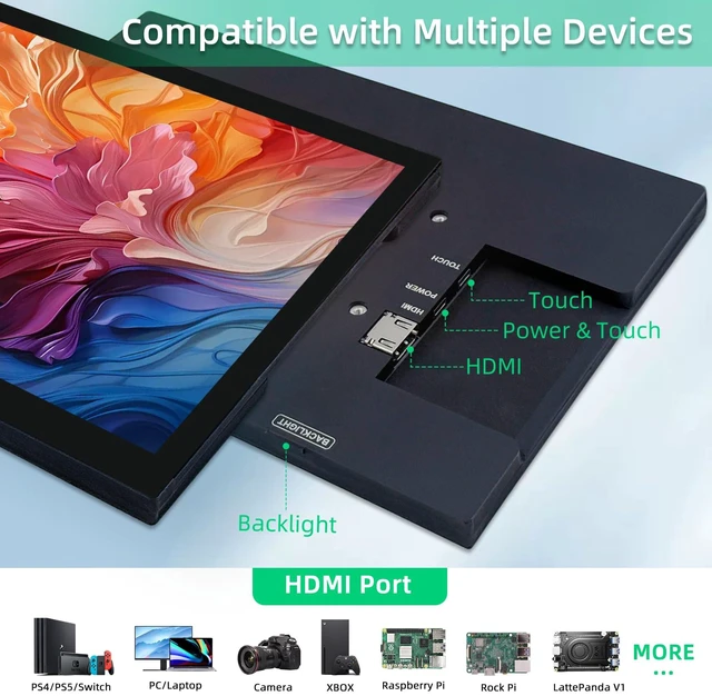Alt view image 2 of 6 - 10.1 Inch Mini Monitor, 1280 X 800 Small HDMI Screen Display IPS LCD Display for PC Laptop Raspberry Pi Game Consoles