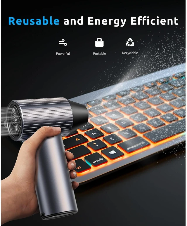 Alt view image 3 of 7 - Full-Metal Jet Dry Mini Blower 300,000 RPM Electric Air Duster Rechargeable Compressed Air Blower High-Power Air Duster with 3 Speeds & 4 Nozzles for Keyboards, Car and Outdoors Cleaning