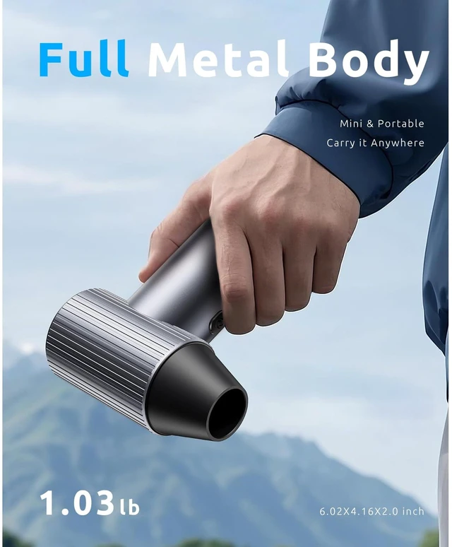 Alt view image 4 of 7 - Full-Metal Jet Dry Mini Blower 300,000 RPM Electric Air Duster Rechargeable Compressed Air Blower High-Power Air Duster with 3 Speeds & 4 Nozzles for Keyboards, Car and Outdoors Cleaning