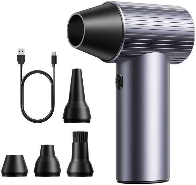 Main image of Full-Metal Jet Dry Mini Blower 300,000 RPM Electric Air Duster Rechargeable Compressed Air Blower High-Power Air Duster with 3 Speeds & 4 Nozzles for Keyboards, Car and Outdoors Cleaning