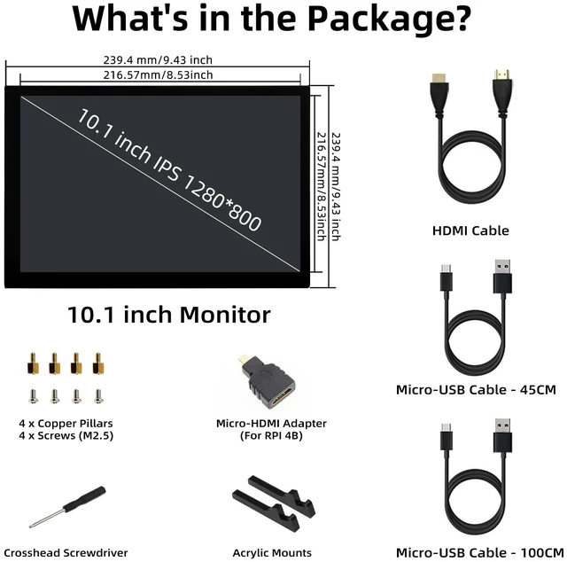 Alt view image 6 of 6 - 10.1 Inch Mini Monitor, 1280 X 800 Small HDMI Screen Display IPS LCD Display for PC Laptop Raspberry Pi Game Consoles