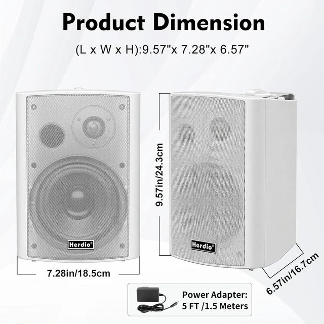 Alt view image 6 of 7 - 5.25" 300W Outdoor Bluetooth Speakers, IPX5 Waterproof Rating and Be Able to Wireless Multi-Connection Up to 20 Units for Patio/Porch/Balcony (White, 2-Pack)