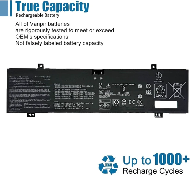 Alt view image 5 of 6 - C41N2302 Laptop Battery Replacement for Asus TUF Gaming A14 FA401WV ROG Zephyrus G14 GA403 GA403UP GA403WW Series 0B200-04460000 15.48V 73Wh 4716mAh