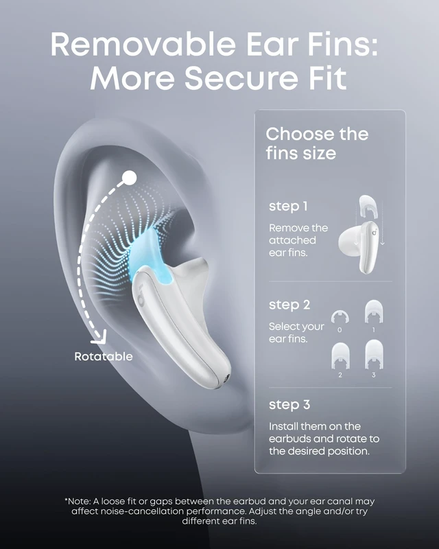 Alt view image 7 of 7 - Liberty Buds by Anker Wireless Earbuds with Adaptive ANC Semi-in-ear design with removable ear fins, fast charging, translation support, and up to 30 hours of playtime