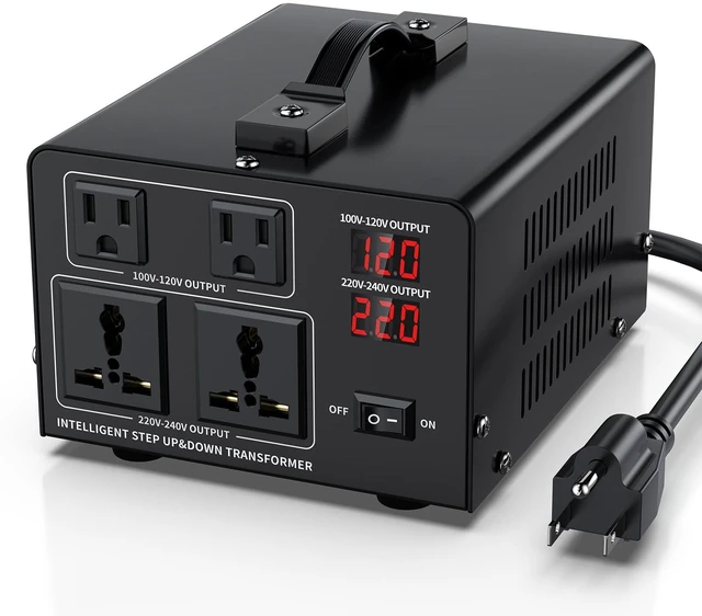 Main image of 1000W Voltage Converter Transformer Step Up 110V/120V to220V/240V or Step Down 220V to 110V AC Power Converte, Circuit Breaker Protection, 2 US sockets, 2 Universal sockets, LCD Display